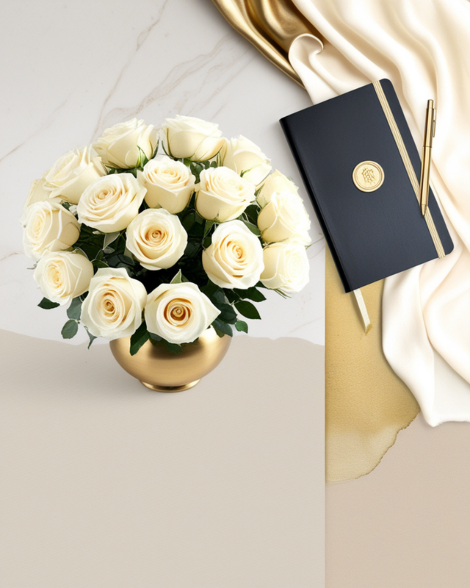 Brand & Creative collection - quiet luxury flat lay, no text