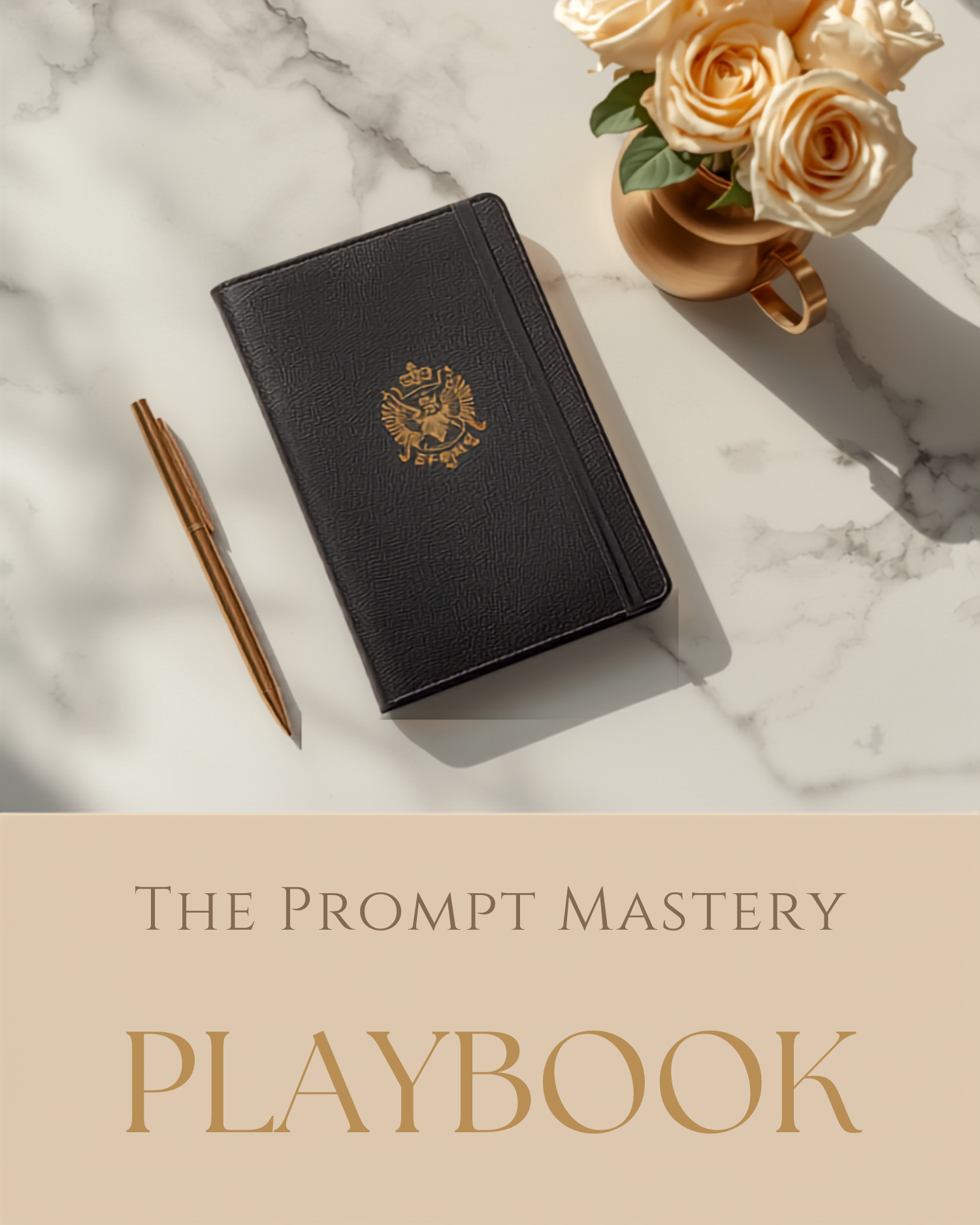 The Prompt Mastery Playbook cover - quiet luxury flat lay