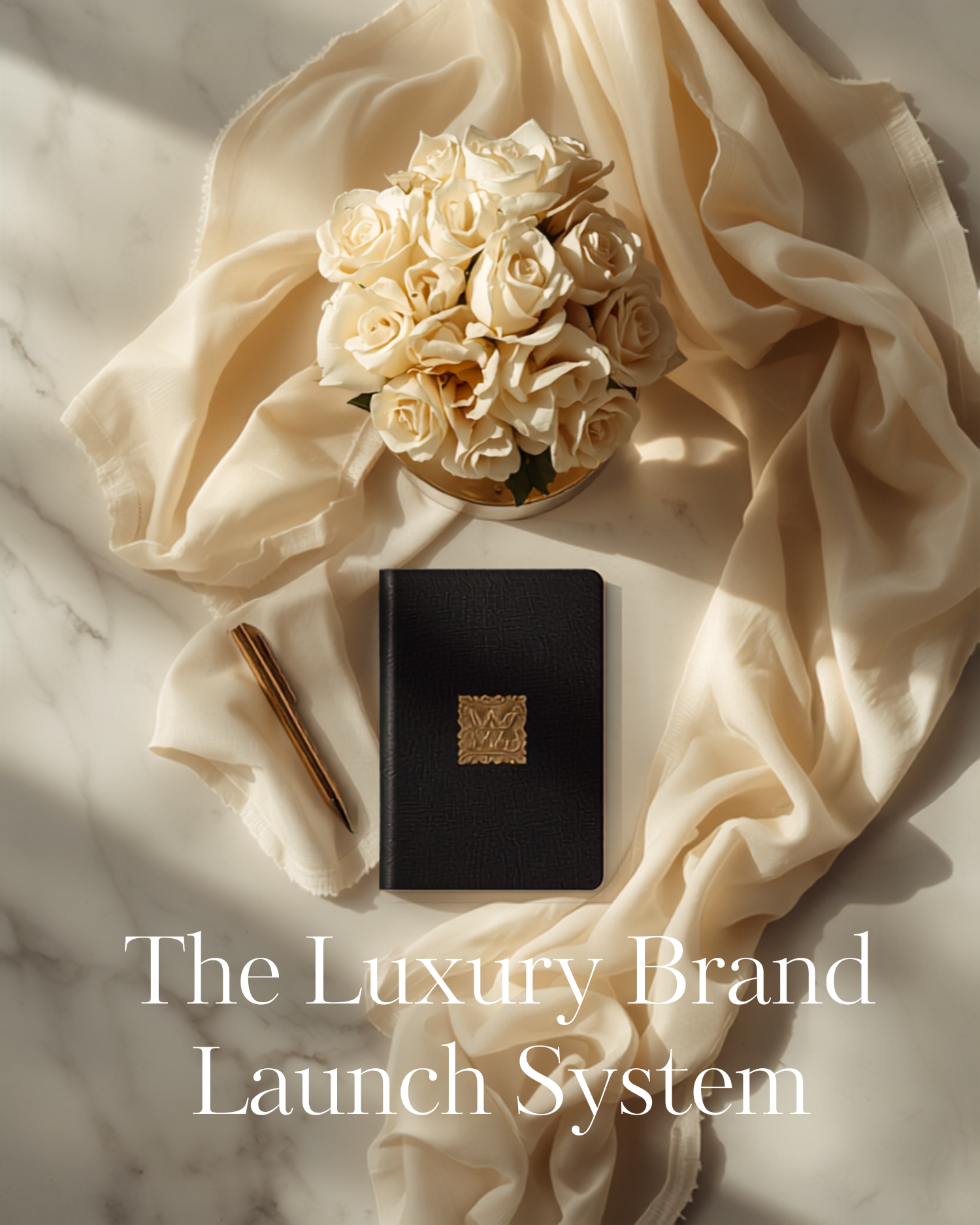 The Luxury Brand Launch System cover - quiet luxury flat lay