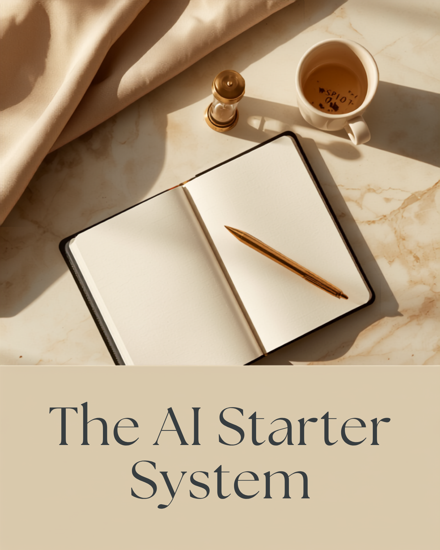The AI Starter System cover - quiet luxury flat lay