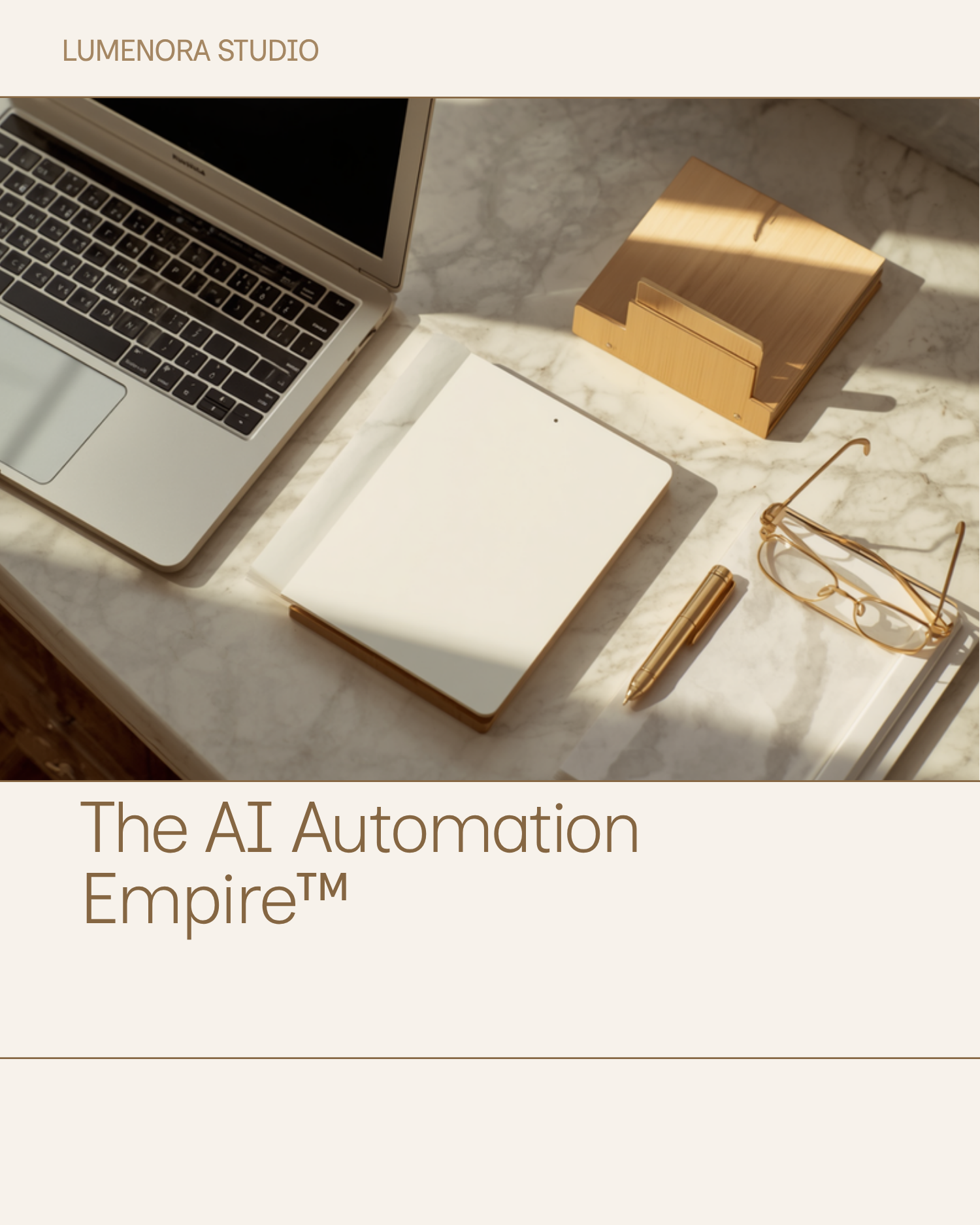 The AI Automation Empire cover - quiet luxury flat lay