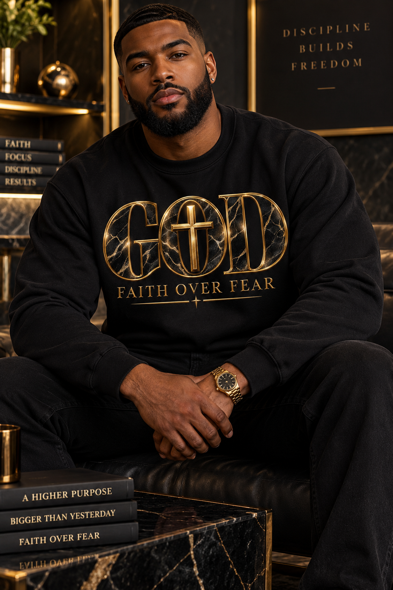 GOD Faith Over Fear Crewneck Sweatshirt — Christian Streetwear for Men