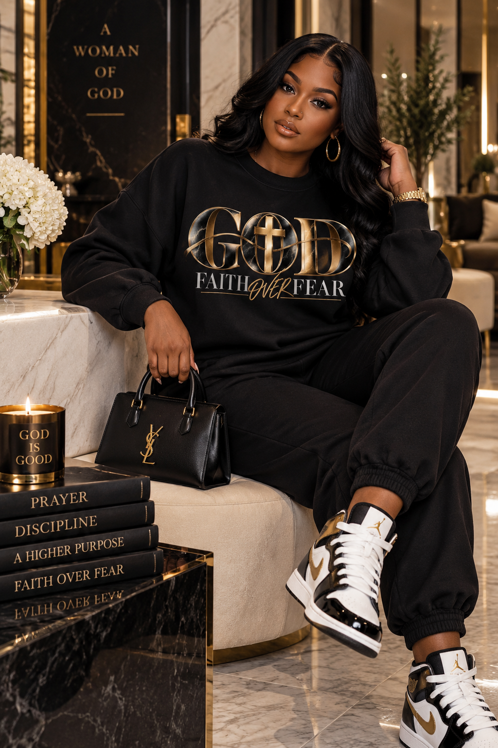 GOD Faith Over Fear Crewneck Sweatshirt — Christian Streetwear for Women