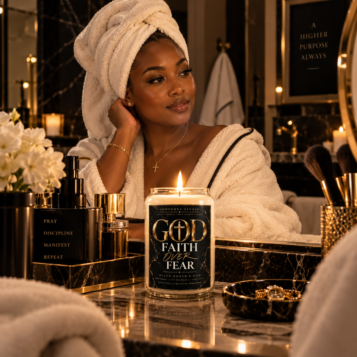 GOD Faith Over Fear Soy Candle — Black Amber & Oud Christian Candle