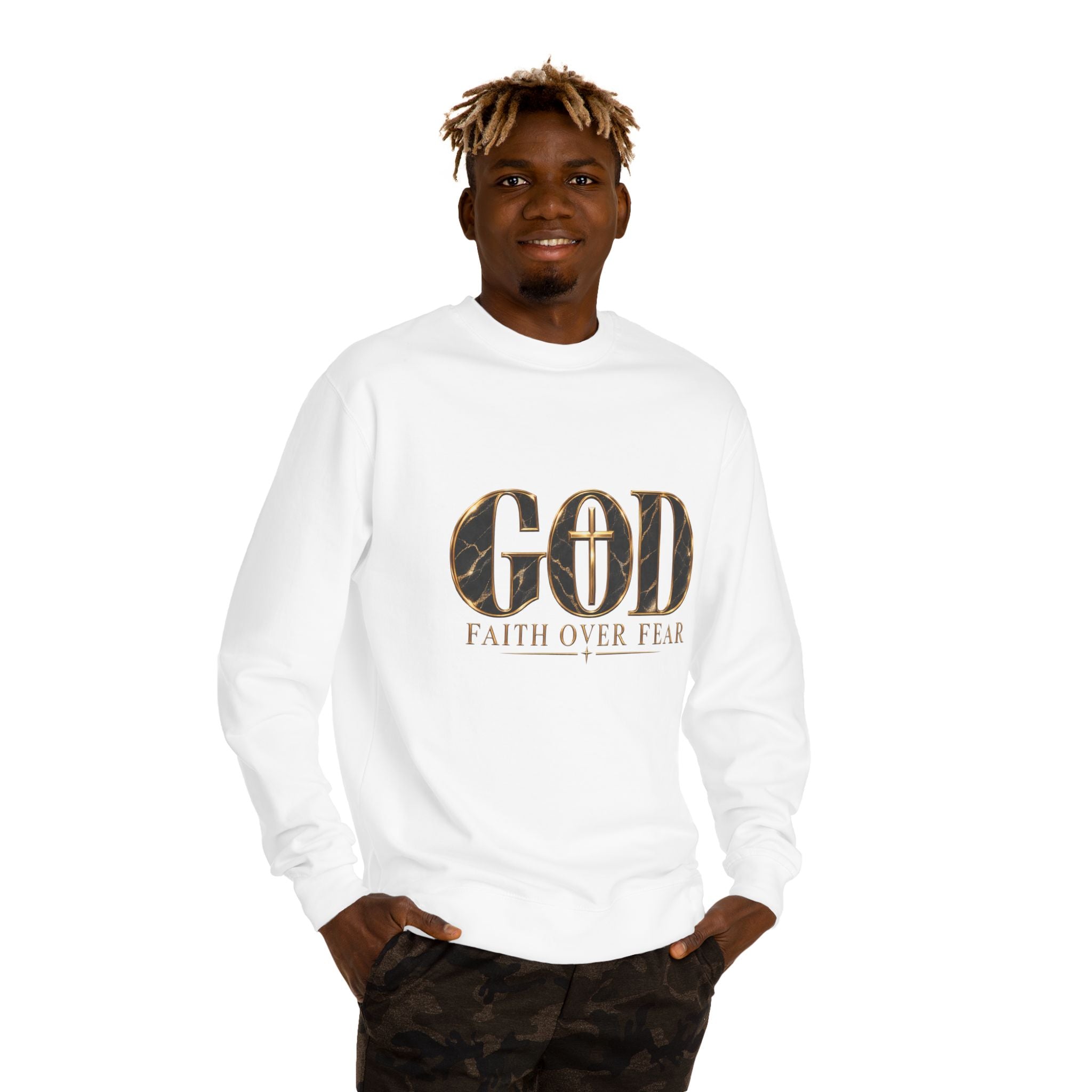 GOD Faith Over Fear Crewneck Sweatshirt — Christian Streetwear for Men